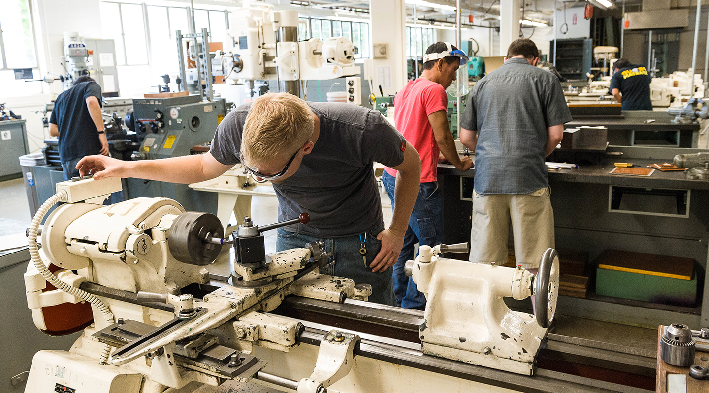 Student working at machine